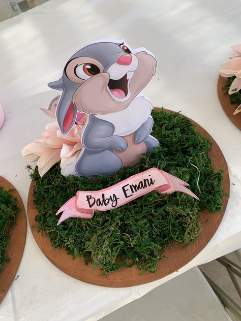 Thumper Birthday Party Ideas, Bambi Baby Shower Ideas Centerpieces, Bambi Baby Shower Theme Girl, Bambi Centerpiece Ideas, Bambi Party, Baby Shower Wall Decor, Bambi Birthday, Baby Party Themes, Bambi Baby