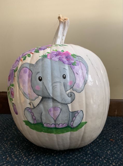 Elephant Pumpkin Painting, Hand Painted Pumpkin, Painted Pumpkins, Baby Elephant, Pumpkin Decorating, Elephant, Novelty Christmas, Hand Painted, Christmas Ornaments