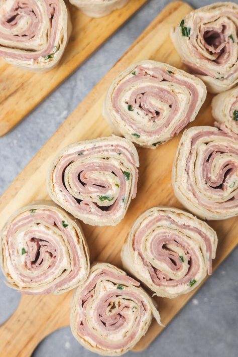 Ham And Cheese Tortilla Roll Ups, Pickle Ham Cream Cheese Roll Ups, Ham Tortilla Roll Ups, Ham Cream Cheese Roll Ups, Ham Roll Ups With Cream Cheese, Cresent Roll Veggie Pizza, Ham And Cheese Tortilla, Ladybug Appetizers, Cream Cheese Roll Ups