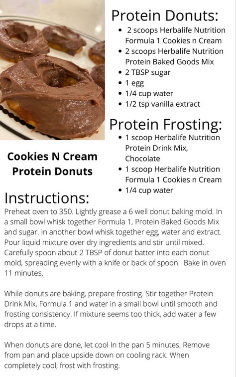 Herbalife Cookies, Herbalife Breakfast, Herbalife Cookies And Cream, Herbalife Snacks, Herbalife Pins, Herbalife Flavors, Protein Donuts Recipe, Herbalife Tips, Herbalife Meal Plan