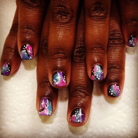 Cute galaxy nails shellac mani Nails Shellac, Galaxy Nails, Nail Art, Nails, Beauty, Art, Nail Arts