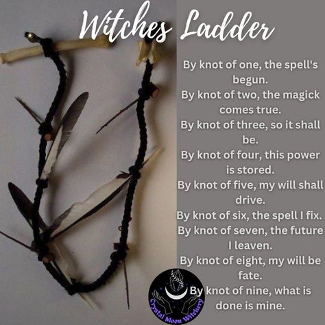 🖤🖤🖤 - I Have a Spell for That. Spells for Wise Witches. Witch's Ladder Diy, Witches Ladder Spell, Witches Ladder Meaning, Witchy Craft Room Ideas, Witch’s Ladder, Witches Ladder Diy, Witches Shelf, Witchy Corner, Pagan Celebrations