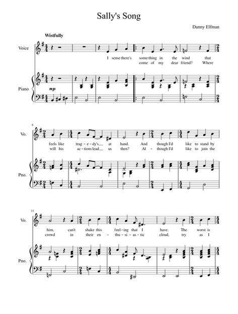 Sally's Song - The Nightmare Before Christmas Sheet music for Piano, Voice (Other) (Piano-Voice) | Musescore.com Cat Piano, Reading Sheet Music, Song Notes, Danny Elfman, Christmas Sheet Music, Flute Sheet Music, Song Sheet, Violin Sheet, Sheet Music For Piano