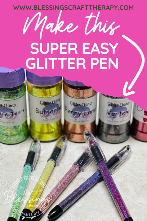 How To Make Glitter Pens, Glitter Crafts Adults, Diy Glitter Pens, Epoxy Pens Ideas, Glitter Pens Art, Diy Pens, Homemade Glitter, Mod Podge Glitter, Papermate Inkjoy Gel Pens