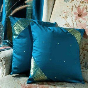 Amazon.com: Turquoise Sari Cushion Covers / Saree Pillow covers 16 X 16 Inches: Home & Kitchen Turquoise Throw Pillows, Diy Cushion Covers, Turquoise Pillows, European Pillows, White Decorative Pillows, Cushion Cover Designs, Decorative Pillows Couch, Gold Pillows, Sari Fabric