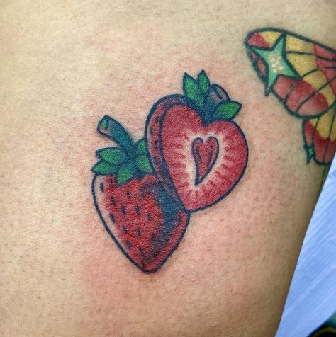 Heart Strawberry Tattoo, Strawberry Heart Tattoo, Valentine Tattoo Ideas, Valentines Tattoos, Valentines Flash, Valentines Tattoo, Strawberry Tattoos, Valentine Tattoo, Kids Sketch