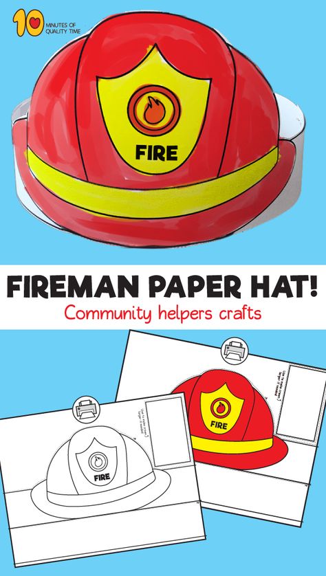 Fireman Hat Printable Firefighter Hat Printable, Fireman Hat Printable, F Is For Fireman Craft, Fire Fighter Hats Preschool, Printable Fireman Hat, Fireman Art And Craft For Preschool, Fireman Hats For Preschool, Fire Hat Template, Fireman Hat Craft