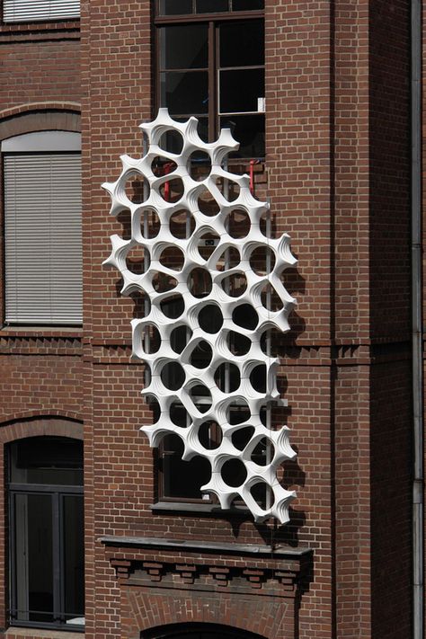 The ProSolve 370e, created by German-based designers Allison Dring (American, b. 1974) and Daniel Schwaag (German, b. United States 1972), is coated with Titanium oxide, which combats several well-known air pollutants. Photo courtesy of the Cooper-Hewitt. Module Design, Parametric Architecture, Generative Design, Digital Fabrication, Parametric Design, Festival Design, Air Pollution, Facade Design, Urban Design