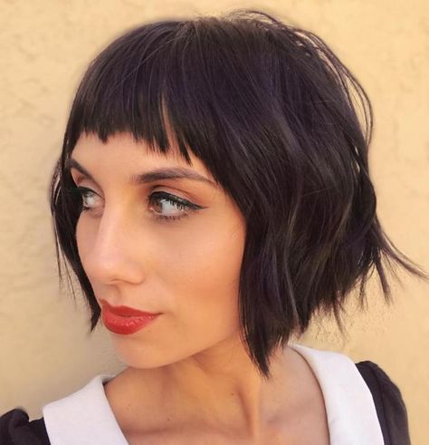 Short Bangs as a Must-Have for 2019 Baby Bangs Long Hair, Very Short Bangs, Short Bobs With Bangs, Brunette Bob, Short Bangs, Bob Haircut With Bangs, Long Hair With Bangs, Short Haircut, Short Hair With Bangs