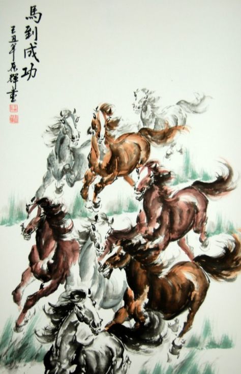 In feng shui practice, 8 horses are a symbol of courage and perseverance. Hang a painting of horses in the South side of the living room to capture the vital essence and fire element of the horse. Feng Shui Wallpaper, Vastu Horse Images, Seven Running Horses Wallpaper, 7 Horses Running Painting Vastu Wallpaper, 7 Horses Running Painting Vastu Hd, Feng Shui Paintings, Feng Shui Symbols, Chinese Horse Painting, Feng Shui Living Room