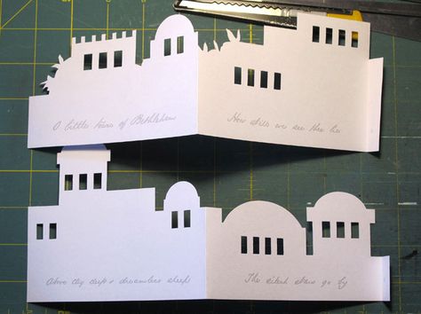 I spent quite a bit of my time last week preparing a Christmas accordion book for you to download and make. The cutout is based on an imagined skyline of the town of Bethlehem, and the text consist… Christmas In Bethlehem, Betlehem Diy, Bethlehem Skyline Silhouette, Bethlehem Silhouette Free Printable, Bethlehem Silhouette, Town Of Bethlehem Silhouette, Vbs Town Of Bethlehem Scenery, Bethlehem Inn Stage Prop, Ledge Village Templates