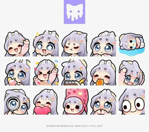 Emote Ideas Discord, Chibi Poses Emotes, How To Draw Twitch Emotes, Twitch Chibi Emote, Streamer Character Design, Discord Sticker Ideas, Vtuber Face Expressions, Anime Twitch Emotes, Twitch Emotes Tutorial