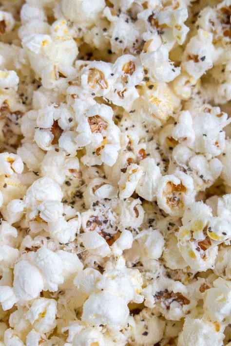 Black Pepper and Parmesan Popcorn - Carmy - Easy Healthy-ish Recipes Gourmet Popcorn Recipes Savory, Popcorn Recipes Savory, Parmesan Popcorn, Gourmet Popcorn Recipes, Savory Popcorn, Easy Healthy Snack, Stovetop Popcorn, Healthy Popcorn, Popcorn Snacks