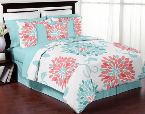 Emma Comfoter Set Coral Bedding Sets, Mint Bedding, Blue Teen Girl Bedroom, Teen Bedding Sets, Comforters Teen, Coral Bedding, Queen Size Comforter Sets, Best Bedding Sets, Queen Size Comforter