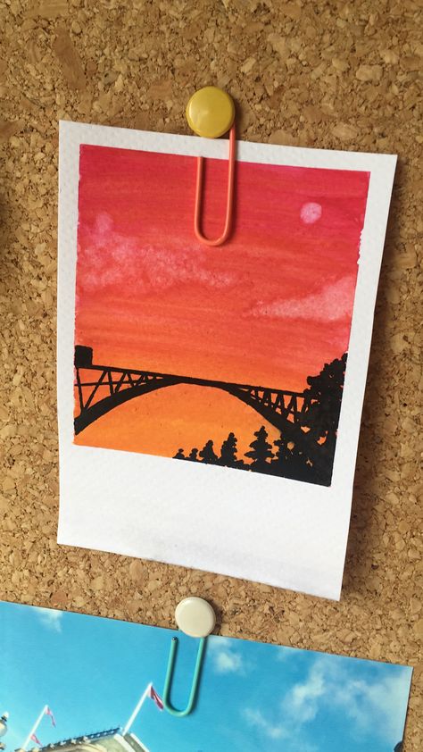 #sunset #polaroid #watercolor Polaroid Size Paintings, Polaroid Picture Painting, Polaroid Watercolor Paintings, Watercolour Polaroid, Polaroid Watercolor, Sunset Polaroid, Bathroom Diy, Watercolor Paintings For Beginners, Disney Art Drawings