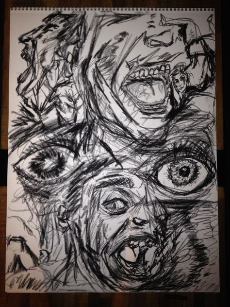 I call it "animal behaviours". A charcoal melange drawn from selfies I took for "howl" drawing. Plus a rendering of a female figure that I appropriated from another artist (apologies I can't remember where/what/when!). The animal eye on the left and the human eye in the right. I wanted this to feel like the chaotic and seductive emotions when in lust. Chaotic Drawing Ideas, Howl Drawing, Chaotic Drawing, Mental Health Artwork, Realistic Eye Drawing, The Human Eye, Draw Eyes, Realistic Eye, I'm Fine