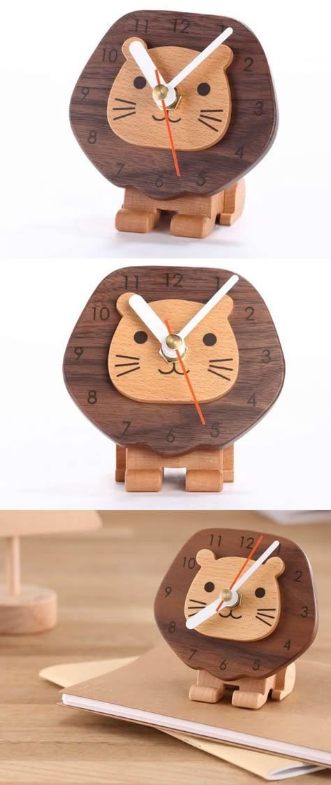 Wooden Lion Desk Clock Art Deco style.,Wood Lion Desk clock Made from Wooden and Metal Unique Wall Clock Design, Wood Clock Design, Unusual Clocks, Wooden Clocks, Cool Clocks, Wood Clock, Clock Art, Unique Wall Clocks, Wood Clocks