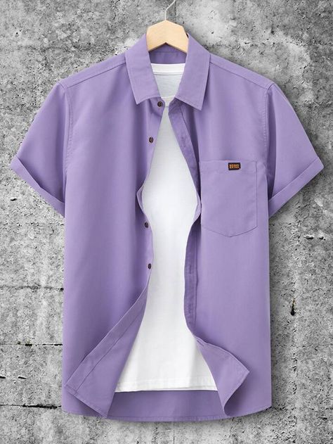 Purple Shirt Outfits, Purple Top Outfit, Light Purple Shirt, Lavender Outfit, Lavender Shirt, Shirt Outfit Men, Purple Outfits, Plus Swimwear, Plain Shirt