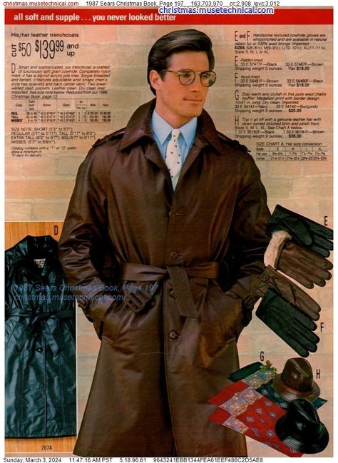 1987 Sears Christmas Book, Page 197 - Catalogs & Wishbooks 1980s Fashion Men, 1980s Mens Fashion, 90s Men Fashion, Mens Leather Blazer, 80s Suit, 1980s Men, 80s Fashion Men, Sears Catalog, 80 Fashion