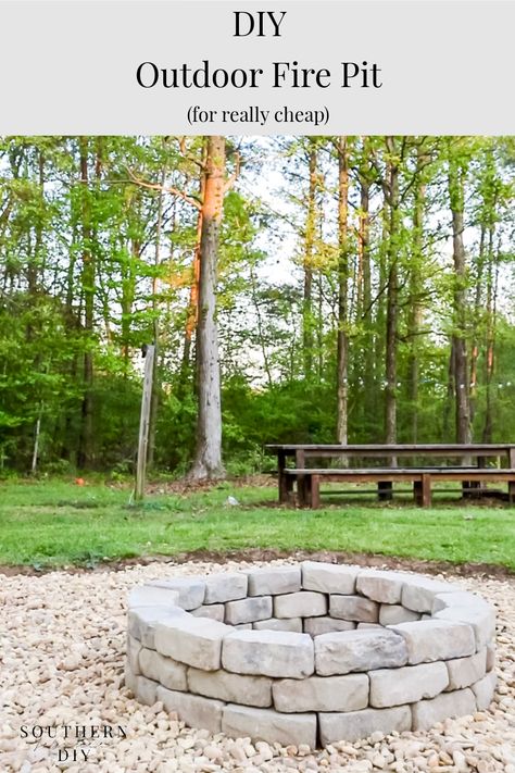 DIY Backyard Fire Pit: Budget Fire Pit Ideas Create a DIY backyard fire pit area on a budget with this simple tutorial #diyfirepit #firepit #outdoorfirepit #stonefirepit #outdoor #backyarddesign #budgetfirepit #outdoorfirepitideas Budget Friendly Fire Pit Ideas, Easy Firepits Backyard Ideas, Fire Pit Area Diy, Diy Backyard Fire Pit Area, Diy Fire Pit Ideas Cheap Simple, Simple Fire Pit Ideas, Safe Fire Pit, Firepits Backyard Diy, Fire Pit And Seating Area