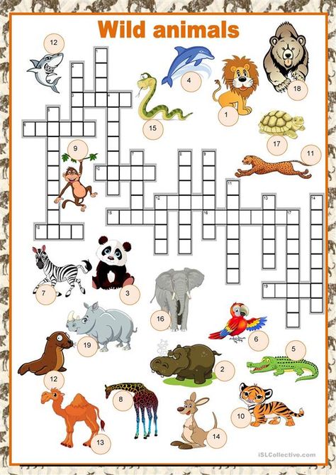 Crosswords - Wild animals - English ESL Worksheets for distance learning and physical classrooms English Crosswords, Luncheon Of The Boating Party, Winter Resort, Animal Worksheets, Crocodile Logo, Colorado Winter, Library Activities, English Fun, Animal Groups