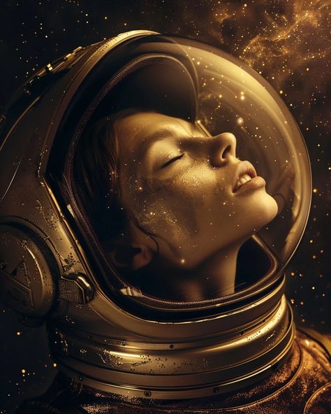 Gold dust - - #stars #space #woman #astronaut #aiary #posters #desing Female Astronaut, Women Astronauts, Astronaut And Butterfly, Astronaut Looking At Earth, Astronaut Sitting On Moon, Space Suit, Stars, Makeup