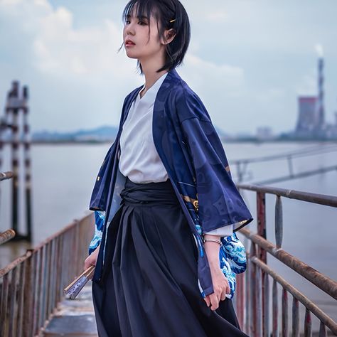 Faster shipping. Better service Haori Outfit, Kimono Cosplay, Kimono Outerwear, Cardigan Kimono, Loose Cardigan, Dark Blue Color, Sea Blue, Harp, Deep Sea