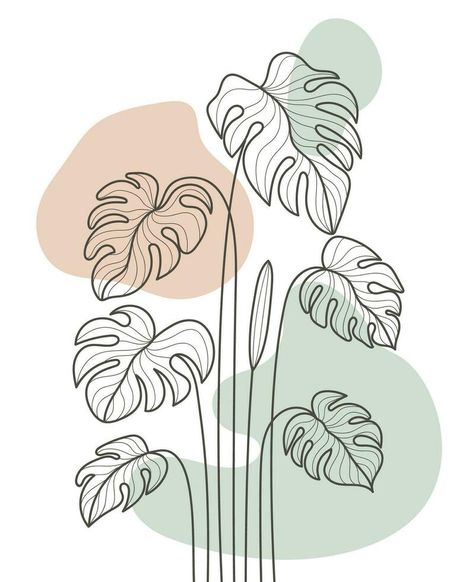 Hand Drawn Flat Design Simple Flower and Tropical Monstera Plant Outline Monstera Drawn Simple, Monstera Plant Outline, Monstera Plant Drawing, Plant Outline, Aesthetic Prints, Wall Drawing, Monstera Leaves, Leaves Vector, Monstera Plant