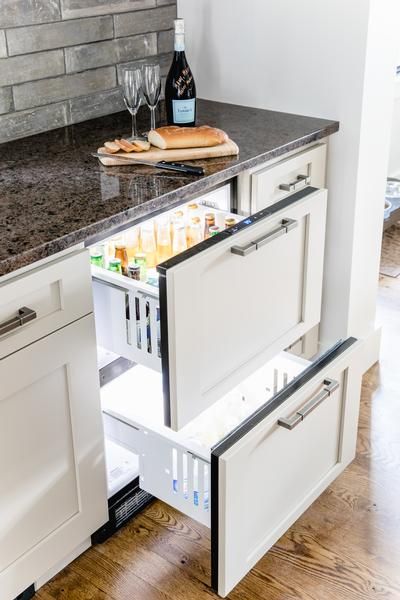 Beer Fridge Drawer, Under Cabinet Fridge, Hidden Fridge, Drinks Fridge, Cabinet Fridge, Built In Buffet, Kitchen Built In, Fridge Drawers, Microwave Drawer