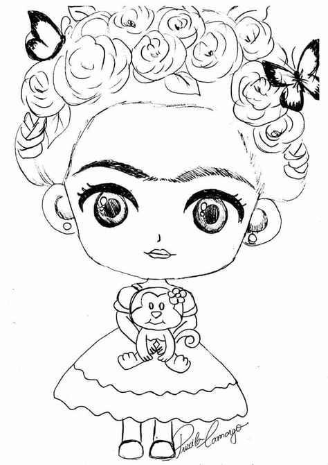 فريدا كاهلو, Funny Baby Cartoon, Frida Kahlo Paintings, Kahlo Paintings, Frida Kahlo Art, Frida Art, Cute Cartoon Girl, Coloring Pages For Girls, Cartoon Coloring Pages