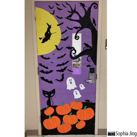 Make your classroom the spooky place to be with a haunted Halloween themed door! With our variety of Halloween themed cut-outs, easily transform your classroom door into a haunted pumpkin patch like this one with pumpkins, witches, cats and more. The possibilities are endless with Creative Shapes Etc. products, so get your Halloween cut-outs today! (Click on the items in the picture to see what CSE products you could use).🎃 Halloween Door Decorations Hospital, Halloween Door Ideas Classroom, Witch Door Decorations Classroom, Pumpkin Patch Door Decoration, Pumpkin Door Decoration, Haunted House Classroom Door, Classroom Haunted House, Halloween Door Decorations Scary, Pumpkin Patch Door Decorations Classroom