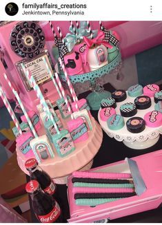 50s Candy Table Ideas, 50s Birthday Party Theme For Kids, 1950s Cake Ideas, Diner Themed Birthday Party, 50s Birthday Party Theme For Adults, 1950s Birthday Party Theme, 50s Themed Party Ideas, 50’s Theme Party, Grease Party Theme