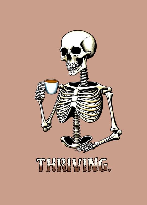 Coffee Notebook, Skeleton Drinking Coffee, Coffee Skeleton, Skeleton Drinking, I Will Survive, Skull Coffee, Skeleton Coffee, Goblin Core, Halloween Aesthetic