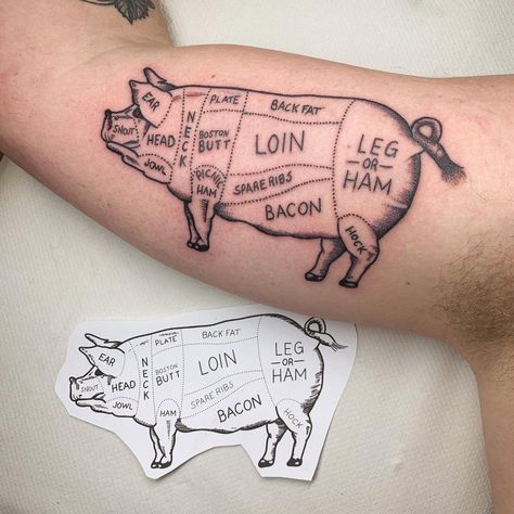 Cooking Tattoo, Culinary Tattoos, Chef Tattoo, Pig Tattoo, Food Tattoos, Knife Tattoo, Japanese Sleeve Tattoos, Modern Tattoos, Tattoo Feminina