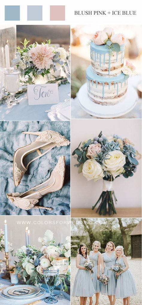 This color combination for a spring wedding are so gorgeous! #springwedding #springweddingcolors Spring Wedding Color Ideas, Blue Spring Wedding, Ice Blue Weddings, Wedding Color Scheme, Diy Wedding On A Budget, Pink Wedding Colors, Wedding Color Ideas, Blush Pink Wedding, Spring Wedding Colors