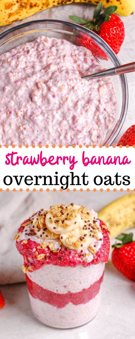 Strawberry Banana Overnight Oats, Banana Overnight Oats Recipe, Overnite Oats, Quick And Easy Healthy Breakfast, Erin Lives Whole, Breakfast Overnight, Overnight Oats Recipe Easy, Best Overnight Oats Recipe, Strawberry Overnight Oats