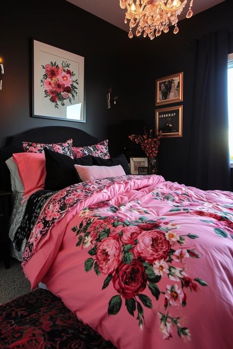 Room Decor Bedroom Black, Black Pink Room, Black And Pink Room Ideas, Black And Pink Room, Pink And Black Bedroom Ideas, Pink And Black Bedroom, Pink Room Ideas, Black Bedroom Ideas, Black Room Aesthetic