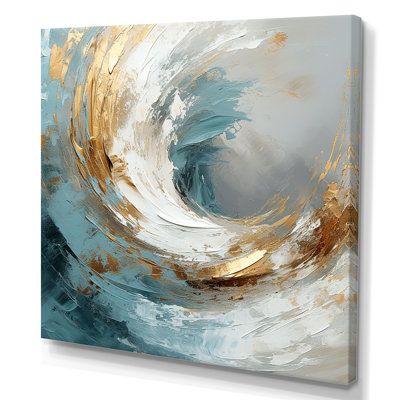 This beautiful "Gold And Grey Paint Spiral Whispers II" Wall art is printed on premium quality cotton canvas using the finest fade-resistant ink. Ensuring that your artwork seamlessly integrates with your home or office decor. Wrought Studio™ Overall Size: 16" H x 16" W x 1" D, Format: Wrapped Canvas | Wrought Studio™ Gold & Grey Paint Spiral Whispers II - Abstract Spirals Wall Art green / blueCanvas, Cotton in Wrapped Canvas | 16" H x 16" W x 1" D | Wayfair Gold Abstract Painting, Wall Art Green, Diy Abstract Canvas Art, Modern Art Paintings Abstract, Grey Paint, Textured Canvas Art, Modern Art Paintings, Art Green, Aluminium Sheet