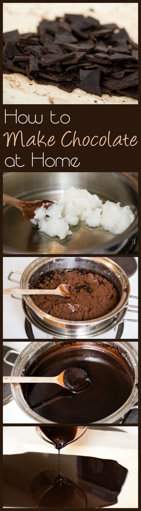 How to Make Chocolate at Home - Coconut Oil Dark Chocolate Recipe Chocolate At Home, Coconut Oil Chocolate, Homemade Dark Chocolate, Dark Chocolate Recipes, Homemade Candies, Homemade Chocolate, How To Make Chocolate, Vegetarian Chocolate, Candy Recipes