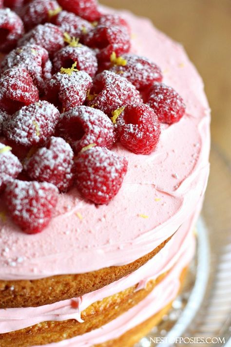 Lemon Raspberry Cake with the most amazing Raspberry Buttercream! - Nest of Posies Lemon Raspberry Cake, Raspberry Buttercream, Raspberry Cake, Fresh Raspberries, Lemon Raspberry, Think Food, Eat Dessert, Decadent Desserts, Sweets Treats