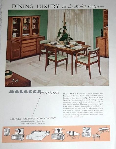 1953 Hickory Furniture Vintage Print Ad Dining Room MCM Mahogany Chair Table NC 1980s Dining Room, 50s Dining Room, 1950s Dining Room, Saved Pictures, Hickory Furniture, Chair Table, Furniture Vintage, Solid Mahogany, Print Ad