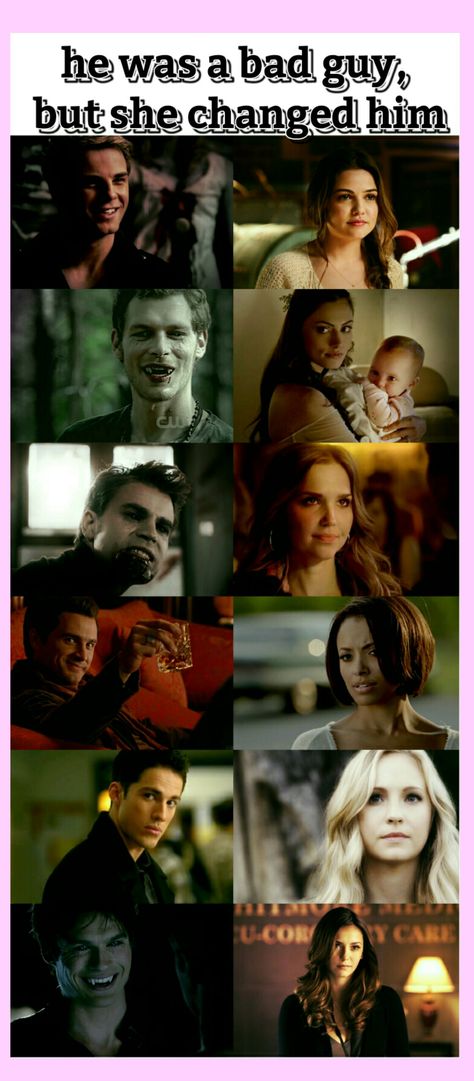 The vampire diaries and the originals couples relatable bad guy and good girl Vampire Diaries Memes, She Changed, Vampire Diaries Poster, Vampier Diaries, The Vampire Diaries 3, The Originals Tv, Hot Vampires, Vampire Diaries Movie, Vampire Diaries Quotes