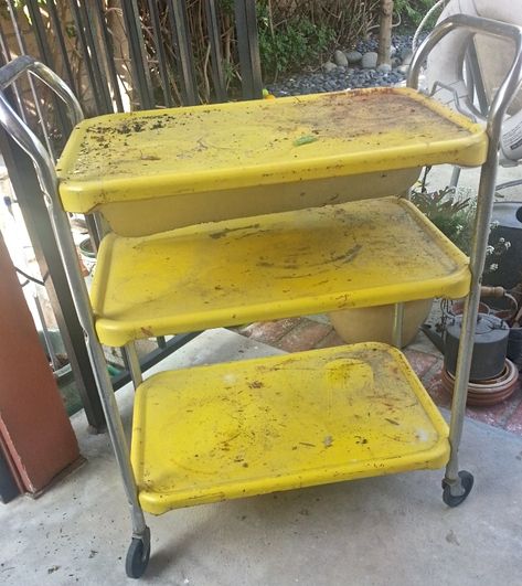 Kitchen Cart Makeover, 50’s Kitchen, 1950 Kitchen, Vintage Carts, Vintage Cart, Metal Cart, Metal Bar Cart, Paint Bar, Foldable Table