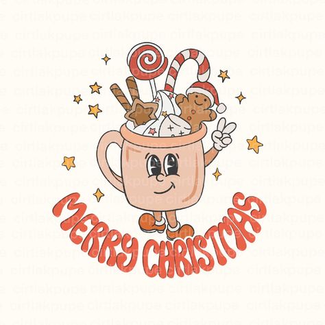 Christmas Logo Ideas, Retro Christmas Wallpaper, Retro Christmas Aesthetic, Old Fashioned Hot Cocoa, Christmas Design Ideas, Cookie Png, Chocolate Png, Holiday Iphone Wallpaper, Vintage Christmas Shirt