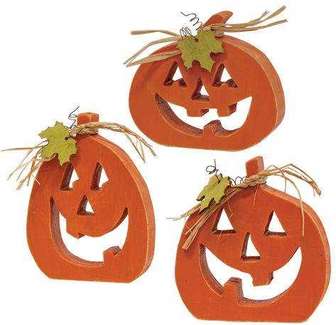 3/Set, Cutout Jack O Lantern Chunky Sitters #35681 Wooden Fall Crafts, Wooden Leaves, Wood Halloween, Storing Christmas Decorations, Fall Pics, Halloween Wood Crafts, Pumpkin Designs, Jack O Lantern Faces, Disneyland Halloween