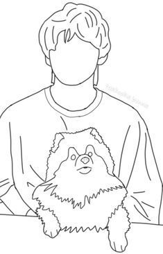 Taehyung With Yeontan, Kpop Line Art Drawing, Army Drawing, Illustration For Kids, Twitter Art, Iphone Wallpaper Cat, Outline Drawing, Kpop Drawings, Line Art Design