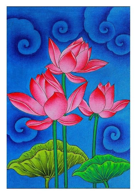 Lotus Flower Painting, Mural Artist, Lotus Painting, Lotus Flower Art, Kerala Mural Painting, Lotus Art, Pichwai Paintings, Best Craft, Madhubani Painting