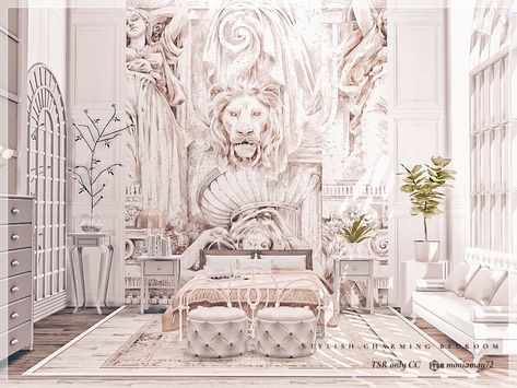 Sims 4 Glamour Furniture Cc, Sims 4 Fancy Bedroom, The Sims 4 Cc Resource Bedroom, Ts4 Bed, Ts4 Bedroom Set Cc, Sims 4 Elegant Bedroom, Sims Interior, Christmas City, Sims Baby