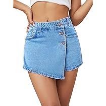 Jean Skort, Button Front Denim Skirt, Denim Skort, Wrap Skort, Skirt Shorts, Jupe Short, Ripped Denim Shorts, Skirt Mini, High Waisted Shorts Denim