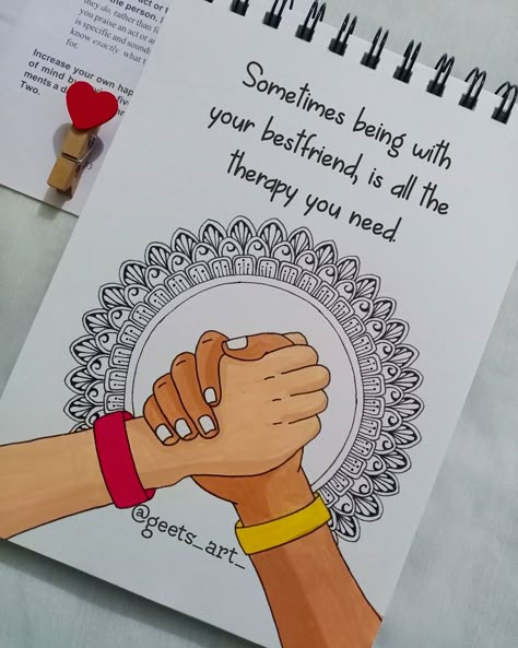 Mandala Art Friends, Friendship Art Drawings Ideas, Mandala Art For Best Friend, Friendship Day Mandala Art, 2 Best Friends Drawing Easy, Friendship Mandala Art, Bff Drawing Ideas, Friends Mandala Art, Friendship Doodles Art